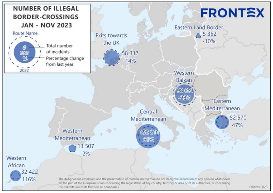 Migracja wg Frontex w 2023 roku