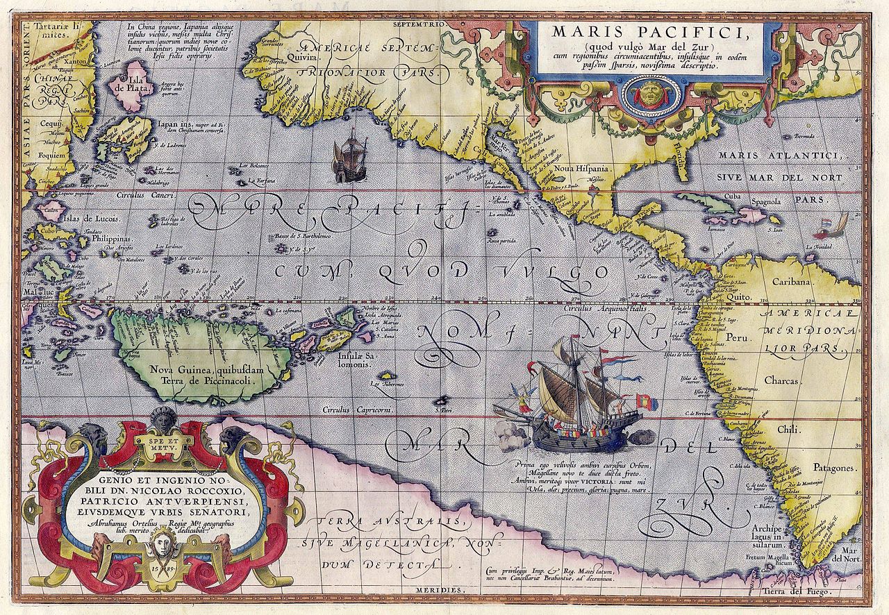 Pacyfik - mapa Orteliusa z końca XVIw