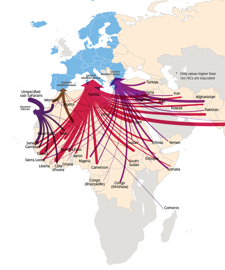 Trasy migracji wg Frontex w 2023 roku